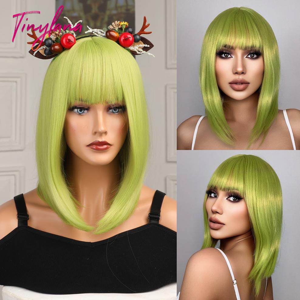 Weiße blonde graue synthetische Perücken mit Pony, kurze gerade Bob-Haarperücke für Frauen, Cosplay, tägliches natürliches Haar, hitzebeständig