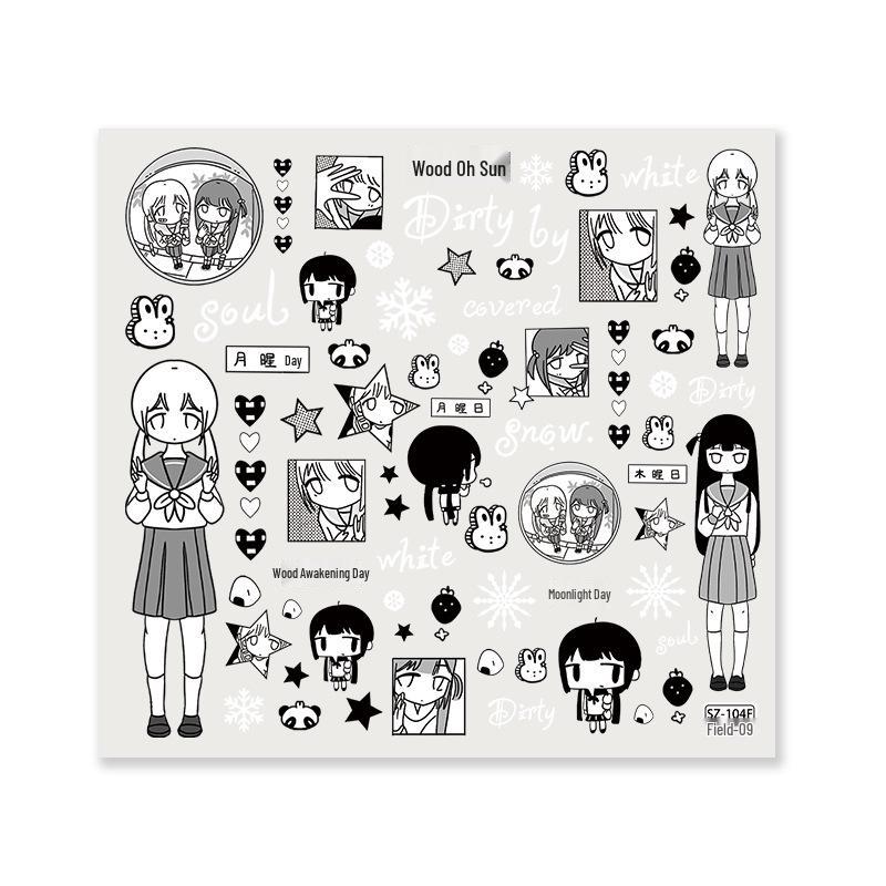 

Щоденник дівчини з манги «Небо»: Великий наліпковий блокнот з чорно-білими лініями для планшетів.