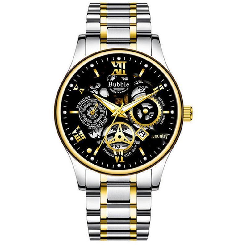 Bubble Men's Fully Automatic Quartz Watch - Roman Numerals, Luminous, High-End, Waterproof, Calendar, Non-Mechanical Design