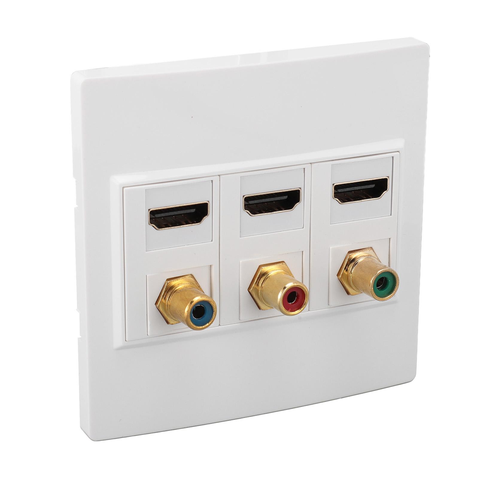 6 Ports HD Multimedia Interface RCA Wall Plate 3 Port 4K 60HZ 1080P HD Multimedia Interface 2.0 3 Port RCA Keystone