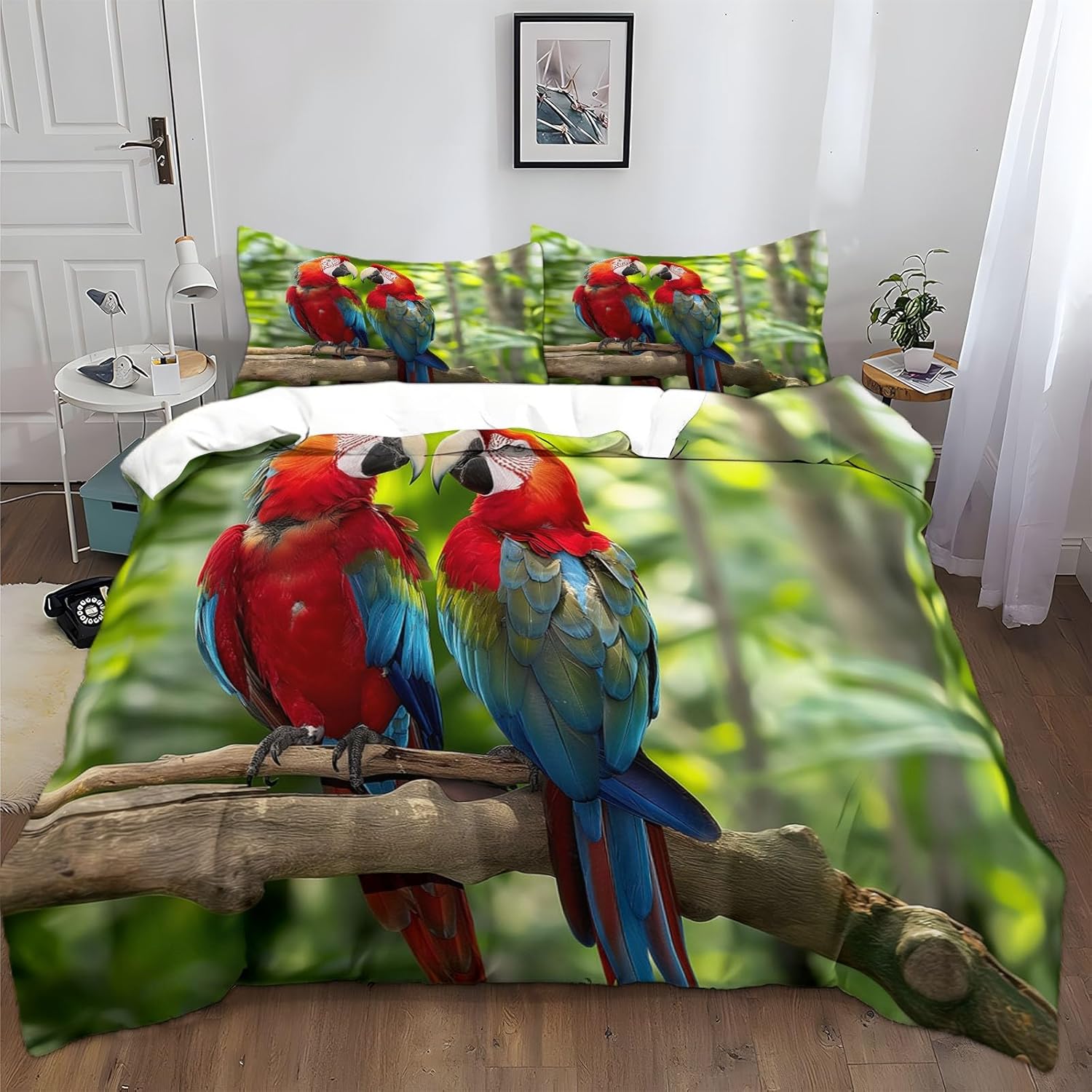 

Комплект постельного белья с попугаями, Комплект пододеяльника с перьями животных, Пододеяльник с пальмовыми листьями, Пододеяльник с тропическими растениями и птицами и наволочки 75*50 135x200cm