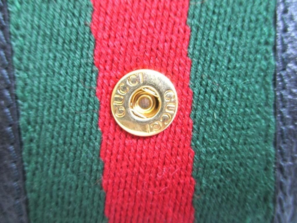 Authentic GUCCI Double G Black Leather Web Stripe Ophidia Bifold Wallet # A851  Refurbished