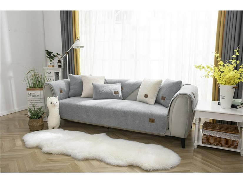 Winter Solid Color Lambswool Sofa Cushion – Thick, Non-slip, Modern Minimalist Seat Cover
