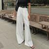 Women's High-Waisted White Commuter Pants: European & American Style, Versatile Casual, Loose Fit, Floor-Length Trousers.