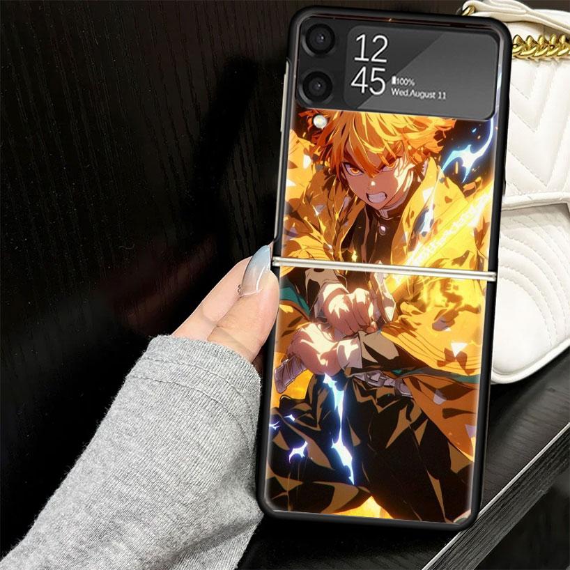 Agatsuma Zenitsu Demon Slayers Case for Samsung Galaxy Z Flip7 Flip6 Flip5 Flip4 Flip3 5G Hard Phone Shell Z Flip 7 6 5 4 3 Blac