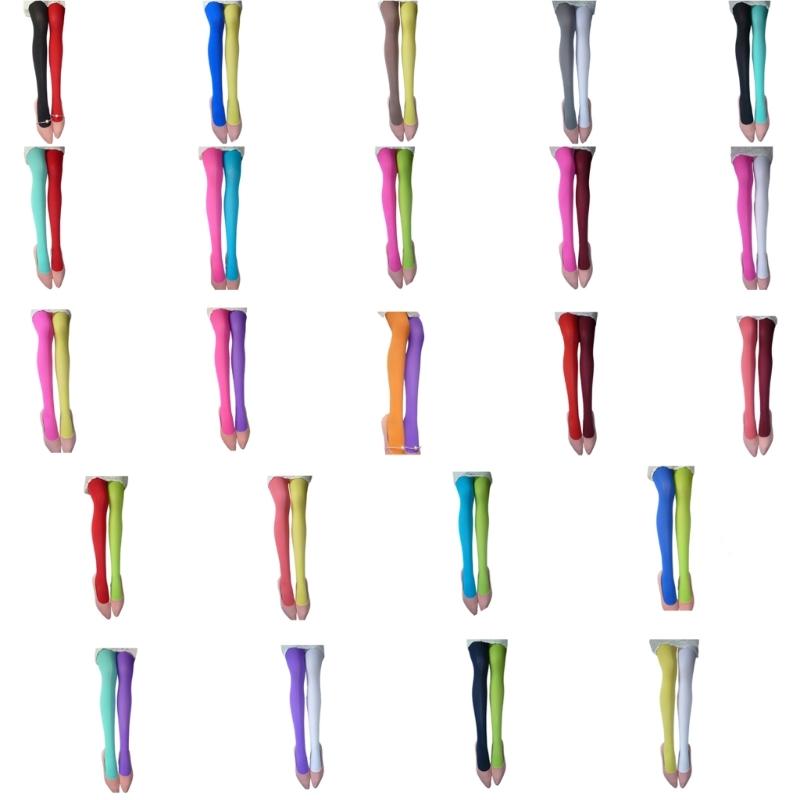 Two Tone Candy Colored Contrast Tights Stockings Open Crotch Designs Asymmetrical Multicolor Pantyhose Hosiery for Women