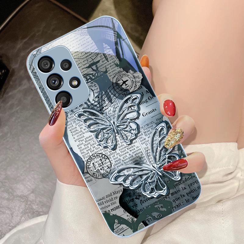 Vintage Schmetterling für Samsung Galaxy S10 4G S20 11E 30 S21 22 S24 Fe Pro S23 S25 Ultra 5G S9 Gehärtetes Glas Handyhülle
