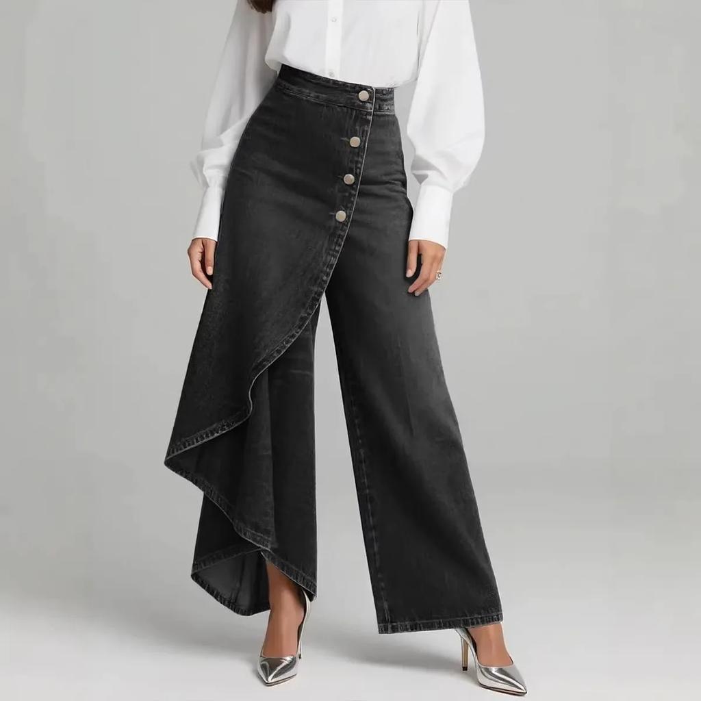 Ležérní jednobarevné džínové úzké kalhoty na knoflíky Slim Fit Dlouhé splývavé Skinny Street Style Pohodlné ležérní kalhoty pro ženy