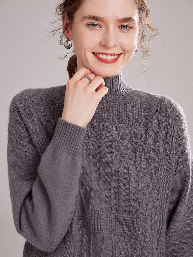 Cozy Cashmere Women's Sweater - Half-High Collar, Thick Knit for Autumn/Winter