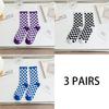 3 Pairs Women Cotton Socks Funny Black White Squares Plaid Casual Socks Breathable Middle Tube Socks