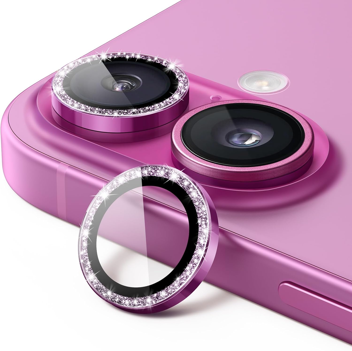 

Защитная крышка для объектива камеры Bling Glitter для iPhone 16 Pro Max 15 Plus 14 13 Mini 12 11 Iphone16 16Plus, закаленное стекло, аксессуары для телефонов For iPhone 16 розовый
