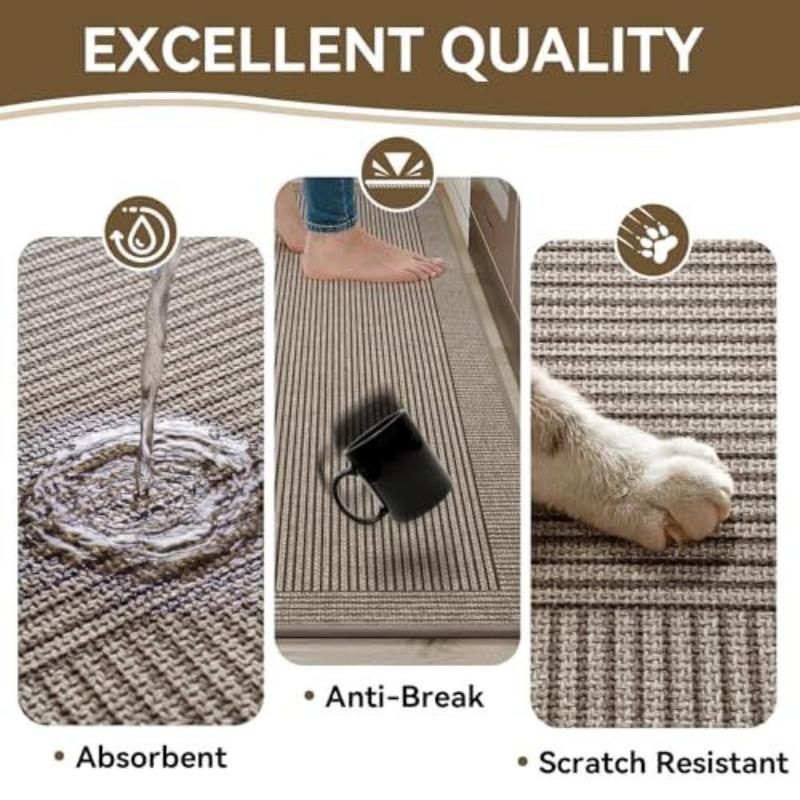 Faux Linen Kitchen Runner Rug Rubber Backing Absorbent Non Slip Floor Mat for Hallway Bathroom Laundry Room Machine Washable