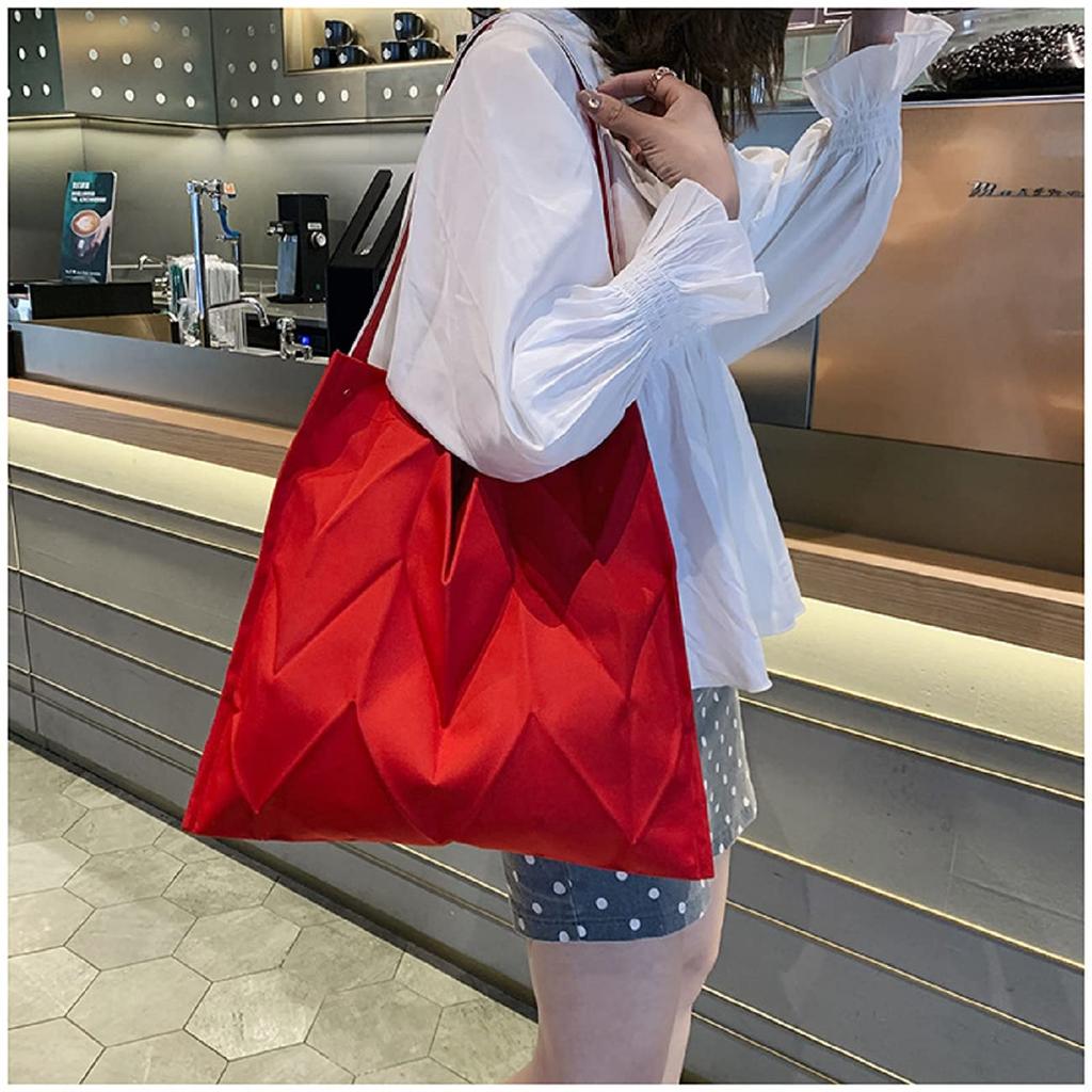 Maison De TAO Pleated Foldable Lightweight Eco Bag for Travel (Red)