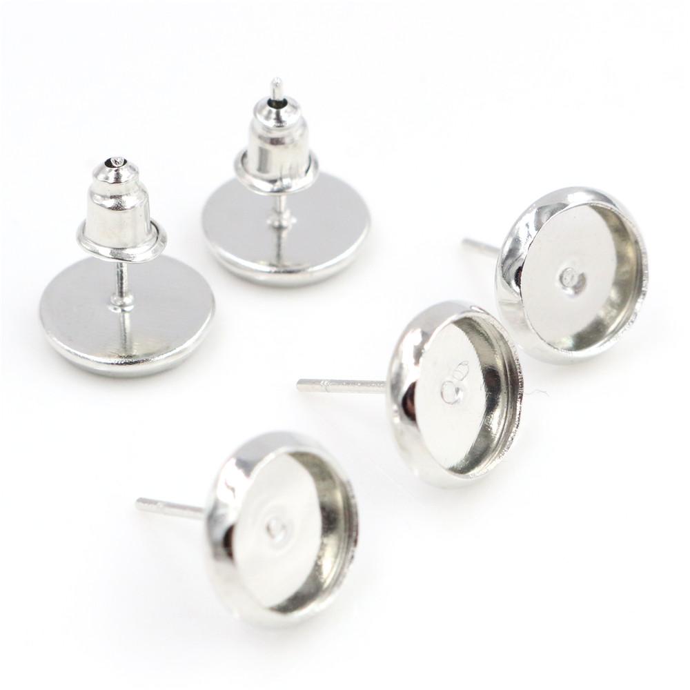6mm 8mm 10mm 12mm 50pcs/Lot 8 Colors Plated Stainless Iron Earring Studs(with Ear Plug) Base,Fit 6-12mm Glass Cabochons