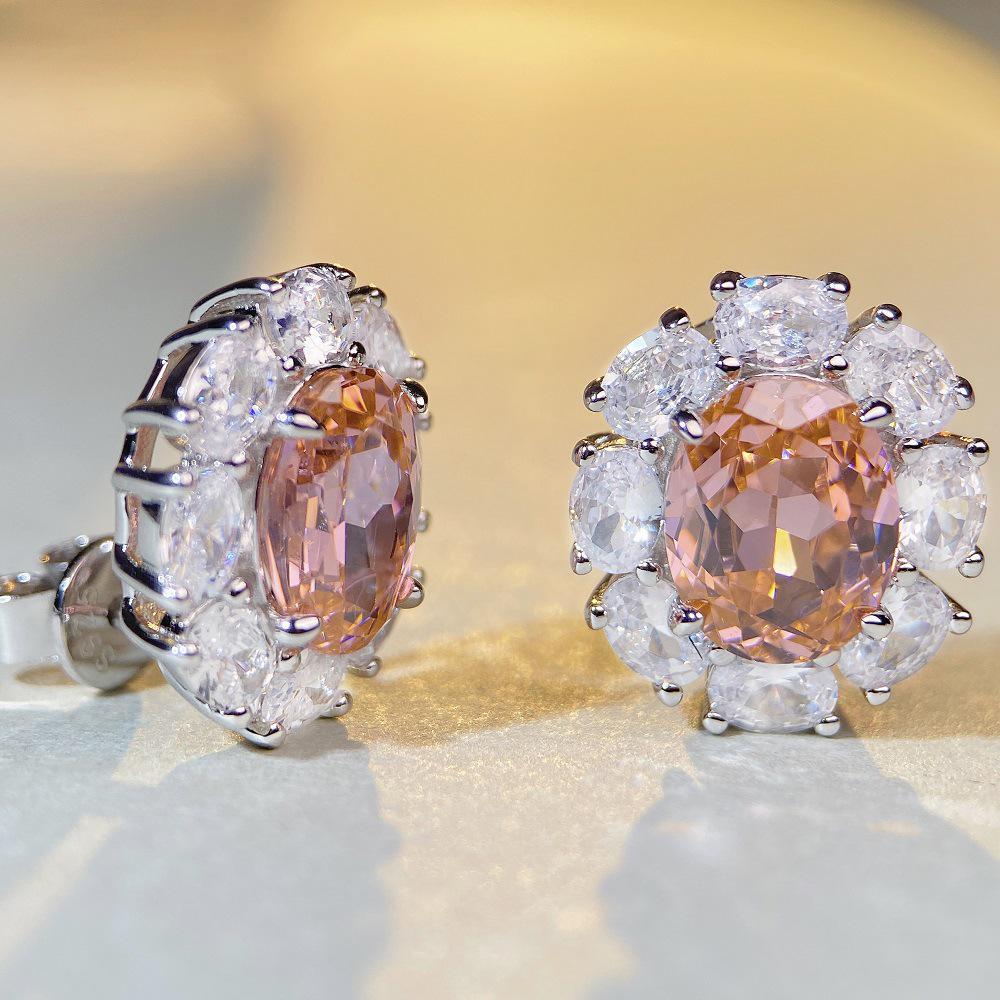 Boucles d'oreilles Nine Beauty en argent sterling S925 pour femmes avec topaze bleu marine et détails en diamant à haute teneur en carbone