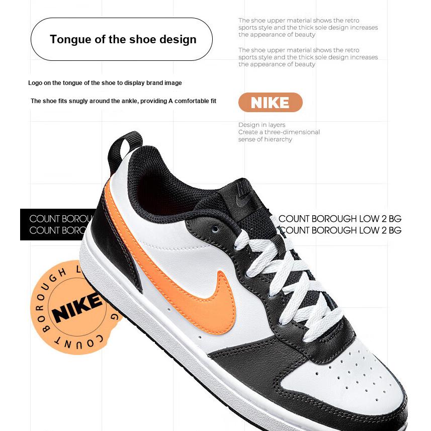 Nike Court Borough Low 2 GS Blanc Noir Orange Chaussures de Sport Enfant Gris Fumée Foncé Orange Total BQ5448-115