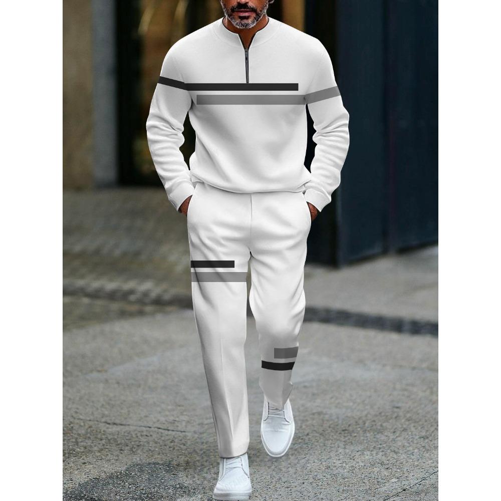 Spring Autumn Fashion Streetwear Men's Long-Sleeved Half-Zipper Stand-Up Collar Men's Casual Sportswear Two-Piece Set