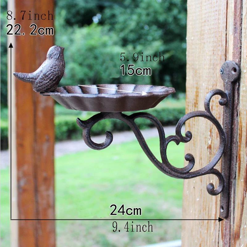 Cast Iron Bird Bath Feeder, Wall-Mounted Decorative Garden Bowl with Scrollwork, 8.7 X 9.4 Inches