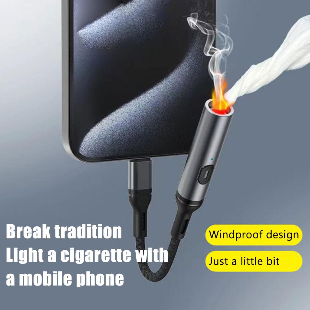 Portable USB Car Data Cable With Cigarette Lighter Smartphone Fast Charging Windproof For IPhone Type C Micro-USB Metal No Rust