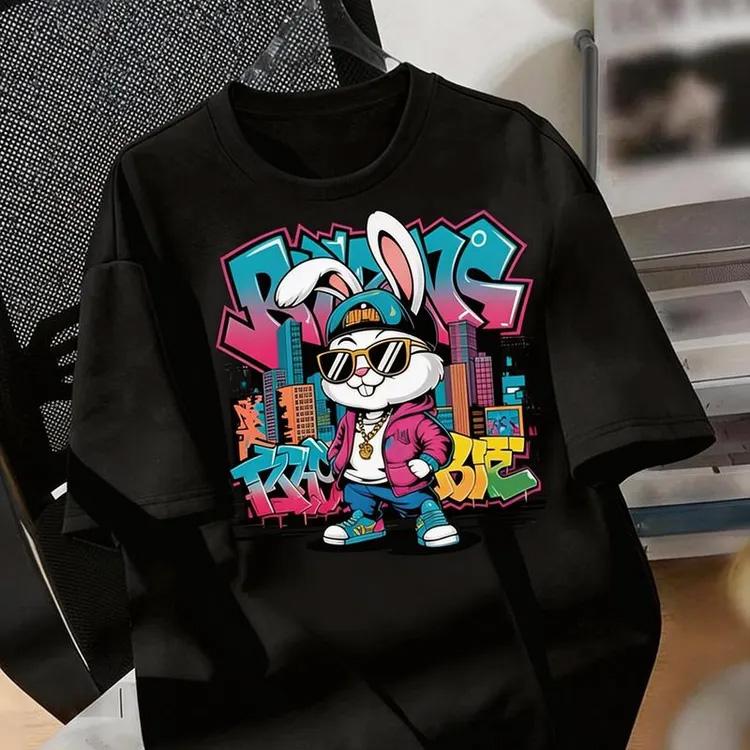 Russia Streetwear Unisex T Shirt Cute Lazy Cat Hip Hop Bear Rabbit Graffiti Multiple Cartoon Design Printed Cotton Graphic Tee