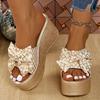 Fashion Bowknot Decor Chunky Platform Sandals Women Fashion Plaid Pattern Wedge Heel Sandals Woman Summer Thick Bottom Beach Slippers