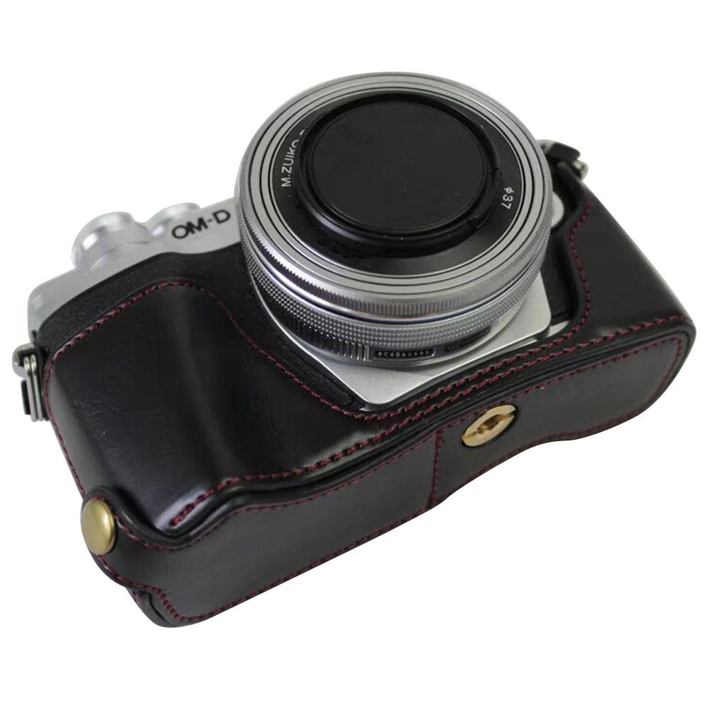 For Olympus OM-D E-M10 Mark III Camera Case PU Leather Half Cover with Battery Opening Bottom