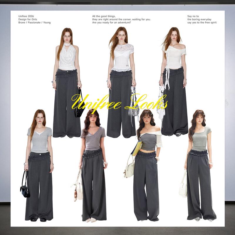 unifree Loose Wide-Leg Pants with Belt