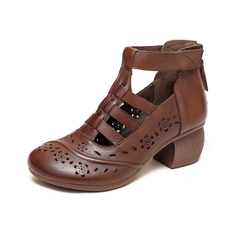Fashion GKTINOO Women Pumps 2025 High Top Genuine Leather Women Thick High Heel Shoes Summer Hollow Breathable Gladiator Sandals