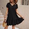 2026 V-Neck Solid Color Loose Casual Short-Sleeved Dress
