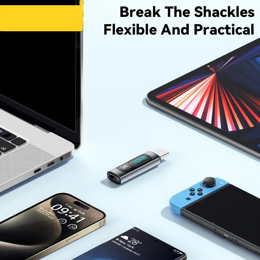 Adaptateur USB C 240W Type C vers USB C 3.0 2.0, connecteur OTG, affichage numérique, adaptateur de données 100W pour Macbook Pro Air Samsung