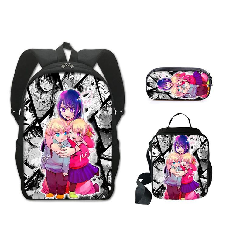 Anime Character School Backpack Set Kids - 3 Piece Bundle With Shoulder Bag Pencil Case 16-inch Laptop Compatible