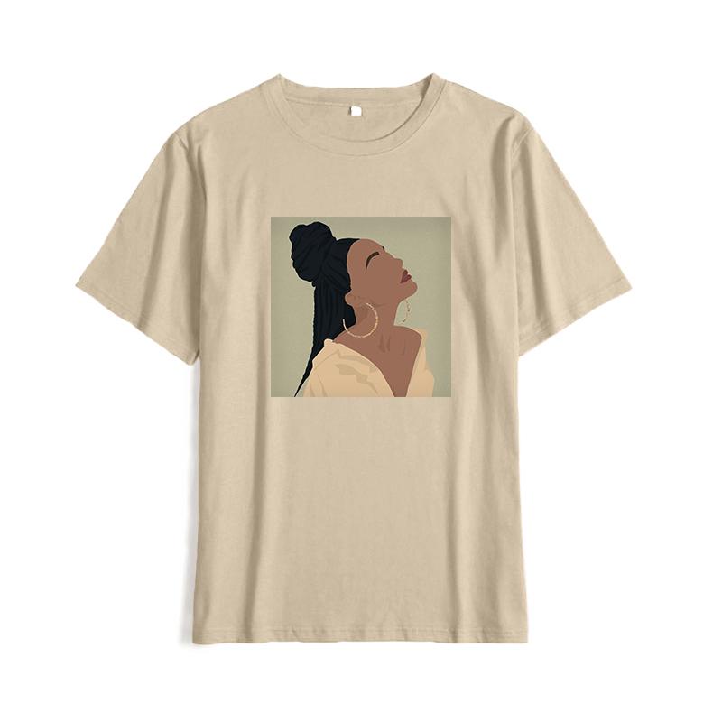 Shellsuning Summer Vintage Printed Cotton T Shirt Women Loose Short Sleeve Trend Tees Female Casual Streetwear All-match Basic Tops