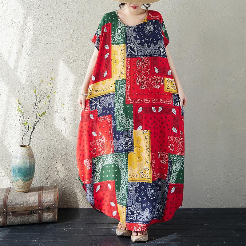 DIMANAF Nuovo 2026 Donna Taglie Forti Signora Abito Lungo Lento Oversize Estate Spiaggia Maxi Stampa Floreale Moda Vestito da Sole Abbigliamento