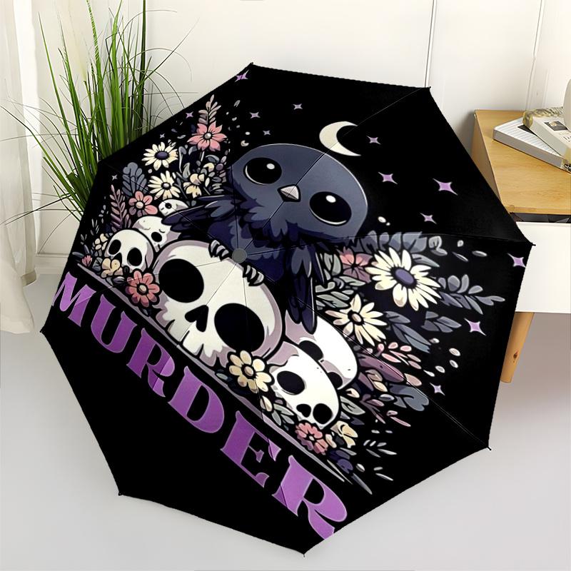 

1pc Birds & Skeletons Automatic Opening and Closing Folding - A Good Choice for Gifts, Fashionable and Convenient Umbrella With Cute Cartoon