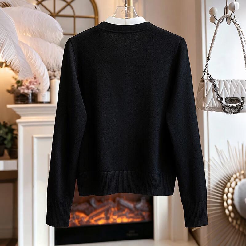 Women's V-Neck Bow Tie Color-block Knit Top