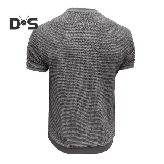 Summer Men Tops Knitted Round Neck Short Sleeves Solid Color Ribbed Elastic T-shirt Slim Fit Pullover Casual Daily Clothes