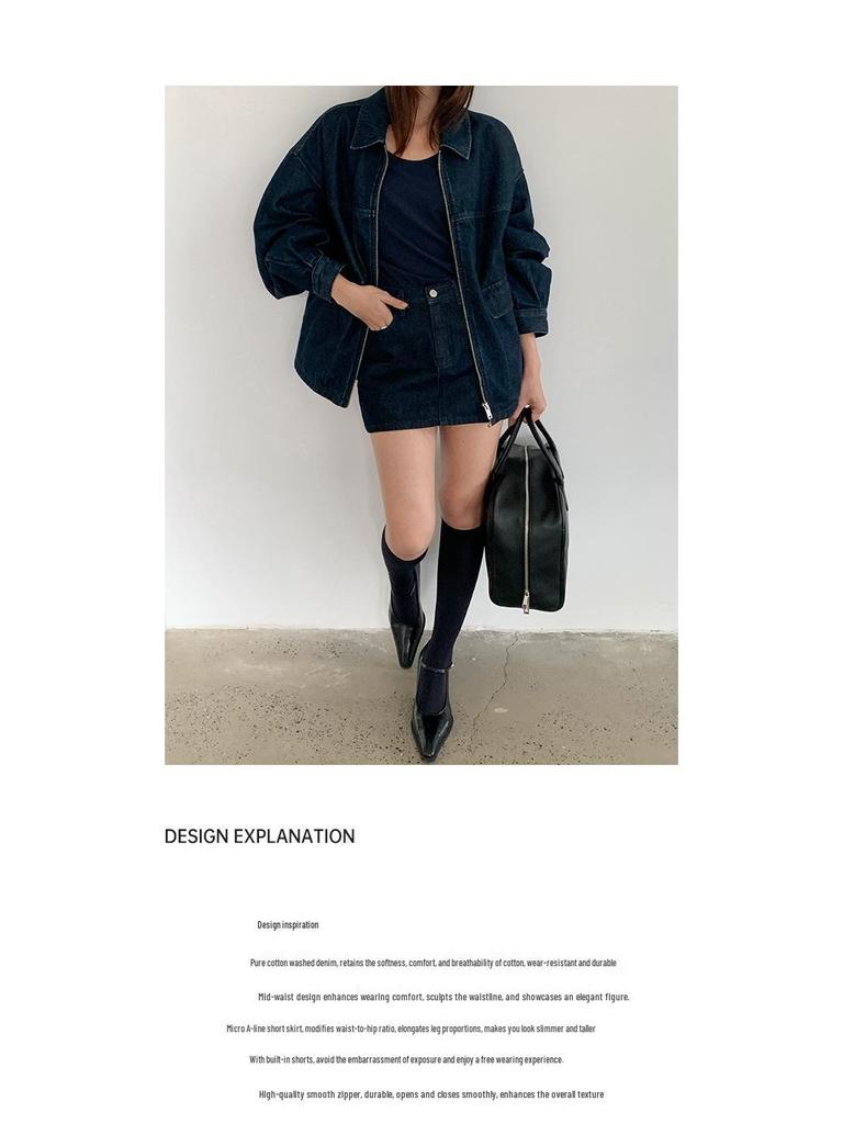 CLEAN SPACE Cotton Washed Denim Mini Skirt, Mid-Waist A-Line Skirt 2025, Style 53357