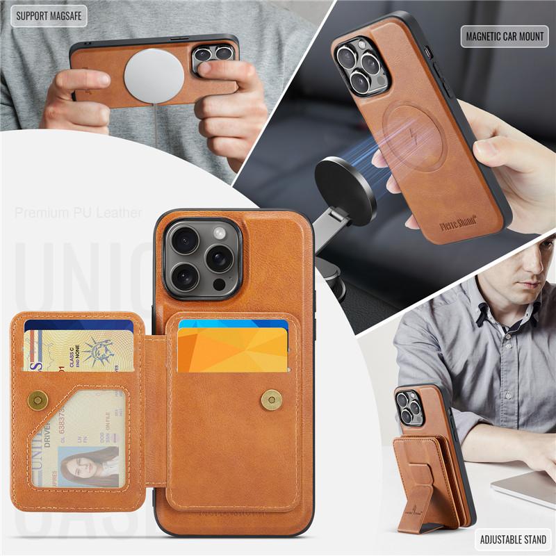 2 in 1 Removable Magnetic Card Wallet Case For iPhone 11 12 13 14 15 16 17 Pro Max Air Retro Leather Card Slots Stand Cover