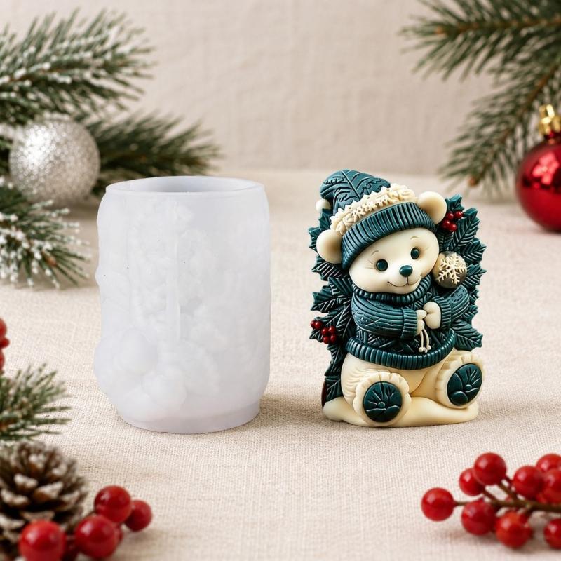 3D Christmas Bear Candle Mould for Candle Soap Making, Bear Shape Casting Mould for Holiday Table Placement, Gift Project and Seasonal Tables