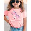 Girls Crew Neck Short Sleeve T-Shirt with Cartoon Pink Dinosaur Print