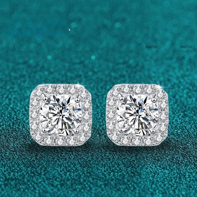 Real 0.5-1 Carat D Color Moissanite Stud Earrings For Women 100% 925 Sterling Silver Sparkling Earring Wedding Jewelry