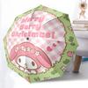 1pc My Melody Cafe Merry Berry Christmas! Automatic Folding Umbrella - Portable Tri-Fold Design with Iron Frame, Outdoor, Festive Gift for Fans, Trave