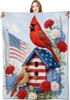 Cardinal Bird Patriotic Flannel Blanket,Soft Throw 40x50 In | Gifts for Bird Lovers Women Men,Country Americana Decor,Lightweight for Couch Sofa Bed O