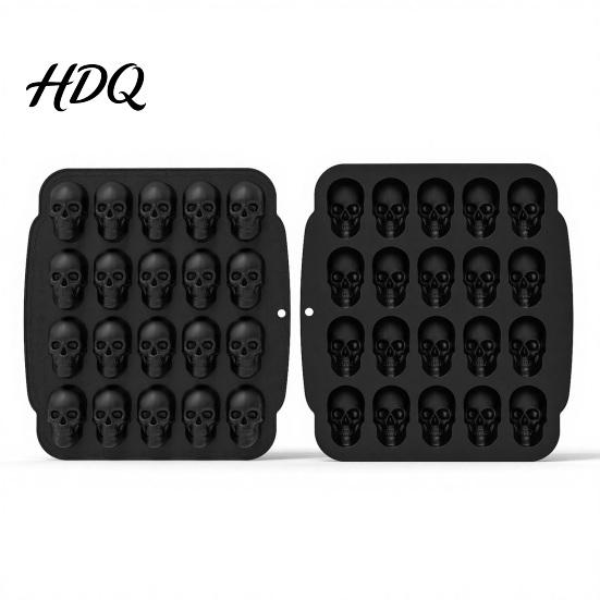 Dark Style Kitchen Gadgets Skull Cake Mold with 20 Cavity, Halloween Theme, Silicone Non-Stick Candy Themed Cafe Baking Tools Mold, Realistic 3D Tray