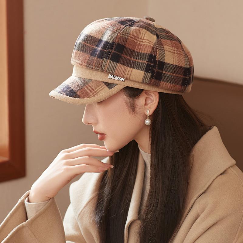 

Женская кепка Newsboy в британскую клетку 2024 года: Восьмиугольная шляпа в стиле ретро с беретом, открывающим лицо, на осень Recommended Head Circumference: 54-59 cm хаки