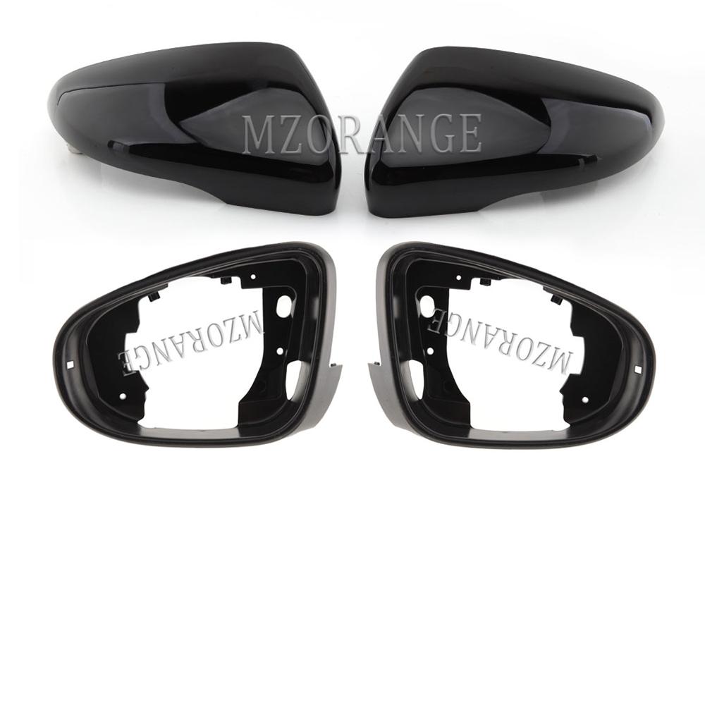 Heated Side Mirror Glass Rear View Mirror Cover Cap for VW Golf 6 MK6 2009-2013 Bright Black Door Wing Mirror Housing Cover