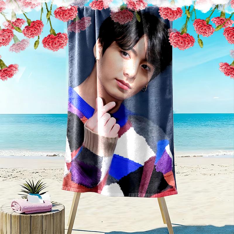 Jeon Jeongguk Print Beach Towel, Large Soft Quick Dry Towel for Beach Camping Swimming