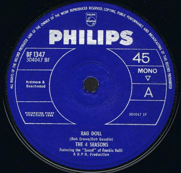 

7inch Record FOUR SEASONS - Rag Doll BF1347 Philips 1964 UK Rock Used