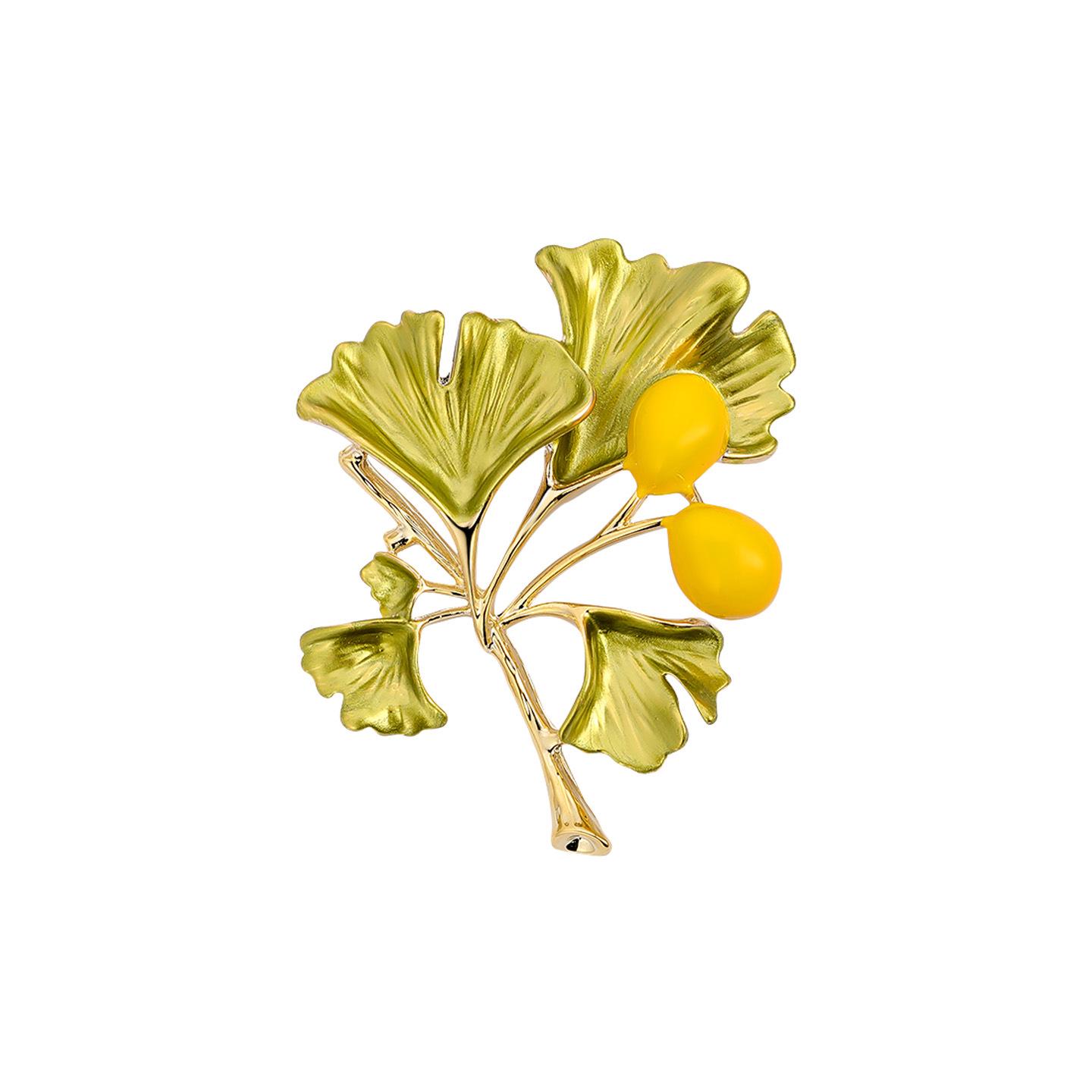 Bo Xin Yun Retro Cloisonné Ginkgo Leaf Brooch - Elegant Autumn Pin for Women