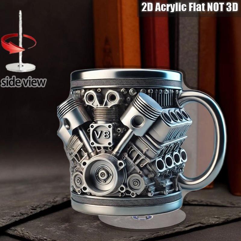 1pc Engine-shaped Rotating Cup Desktop Decoration - Automotive Decor with Internal Combustion Engine Design, Non-moving Desktop Ornament Suitable